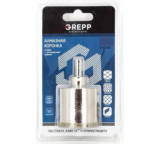 Изображение товара Коронка алмазная для стекла в сборе с центрирующим сверлом 35 мм GREPP 403-0035