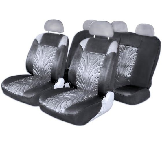 Изображение товара Чехлы на сиденья SKYWAY Forward-1 полиэстер, 11 предметов, черно/серый S01301045