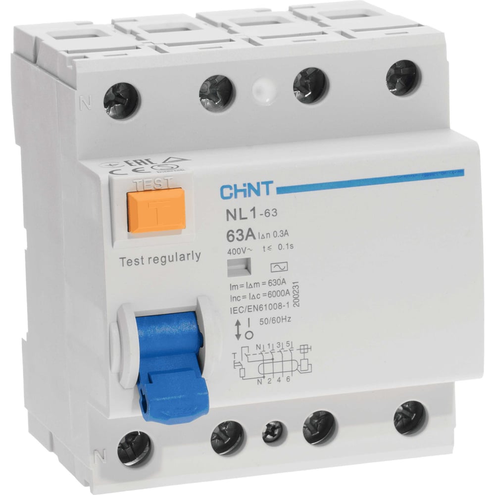 Изображение товара Выключатель дифференциального тока УЗО CHINT NL1-63 4п 300мА 63А тип AC