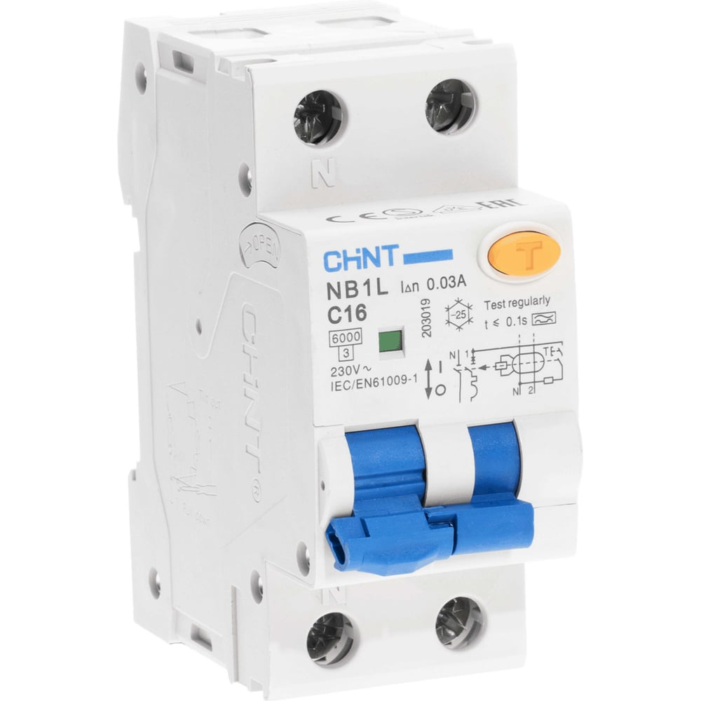 Изображение товара Автоматический выключатель CHINT дифференциальный 16A 30мА NB1L тип A