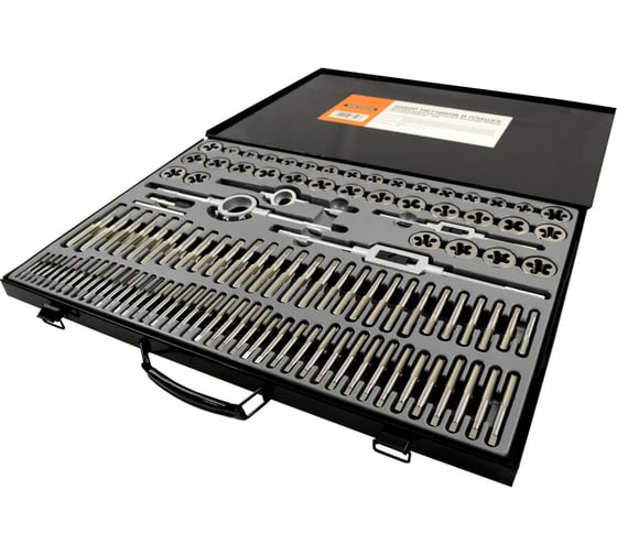 Изображение товара Набор метчиков и плашек М2-М18 WIEDERKRAFT 110 предметов, метрическая резьба WDK-DTM3110