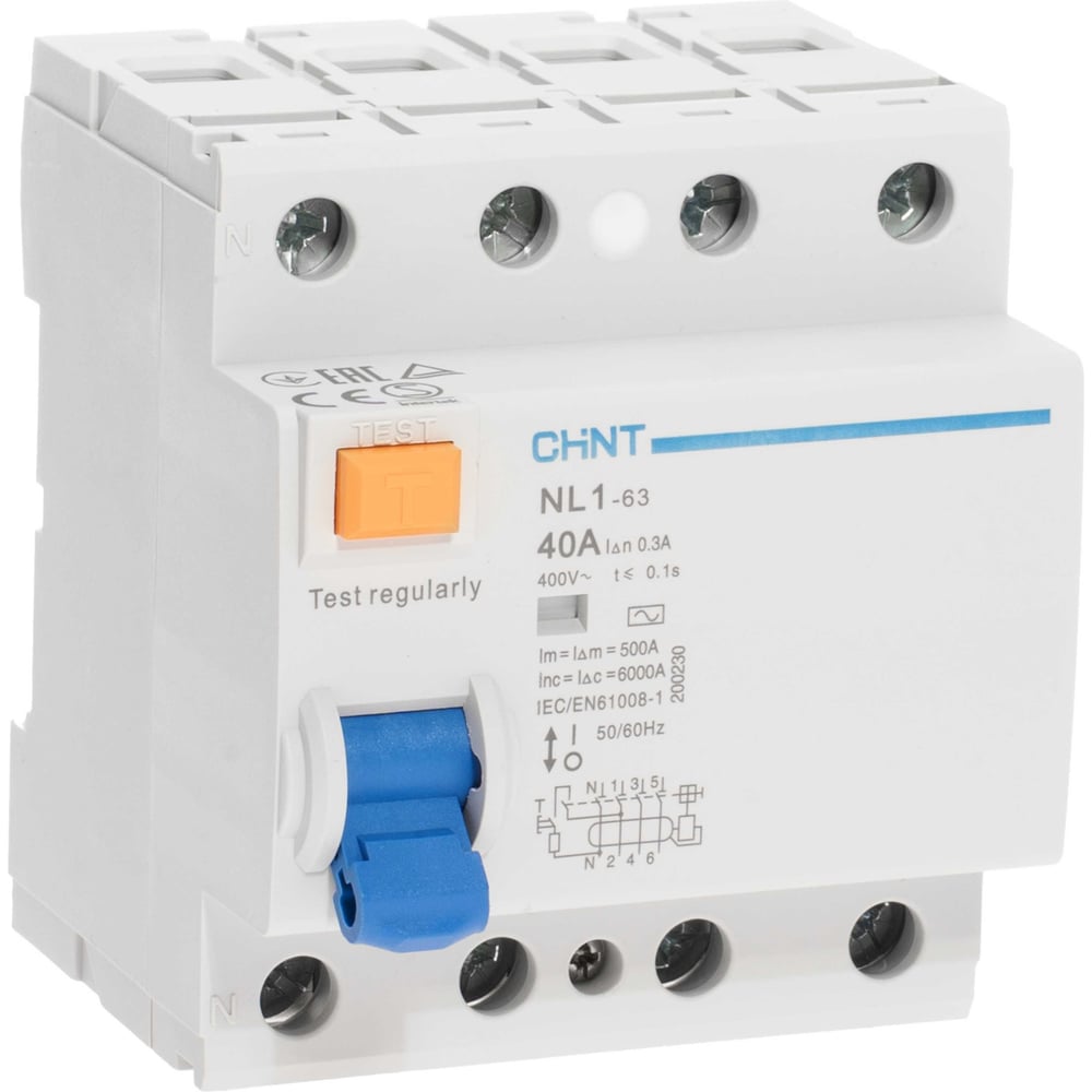 Изображение товара Выключатель дифференциального тока CHINT 40А 300мА тип AC NL1-63