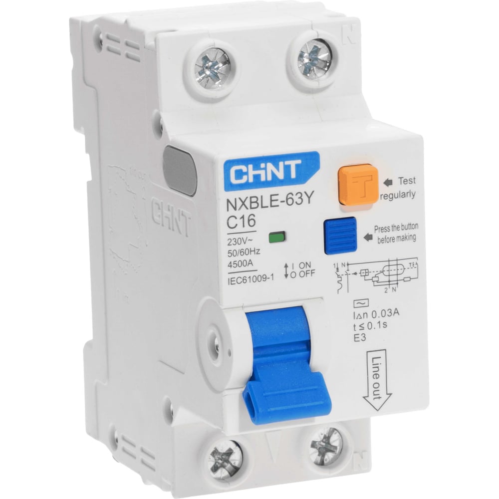 Изображение товара Автоматический дифференциальный автомат CHINT NXBLE-63Y 16А 10мА IP20