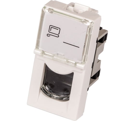 Изображение товара Вставка LANMASTER Mosaic 22.5x45 RJ-45 UTP кат5e со шторкой окном маркировки белая LAN-SIP-22U5E-WH