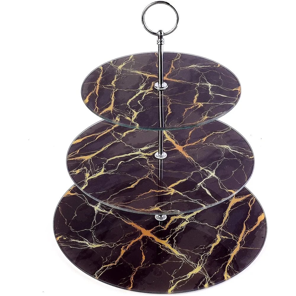 Изображение товара Конфетница на ножке LORAINE 3-ярусная стекло сталь черная современная