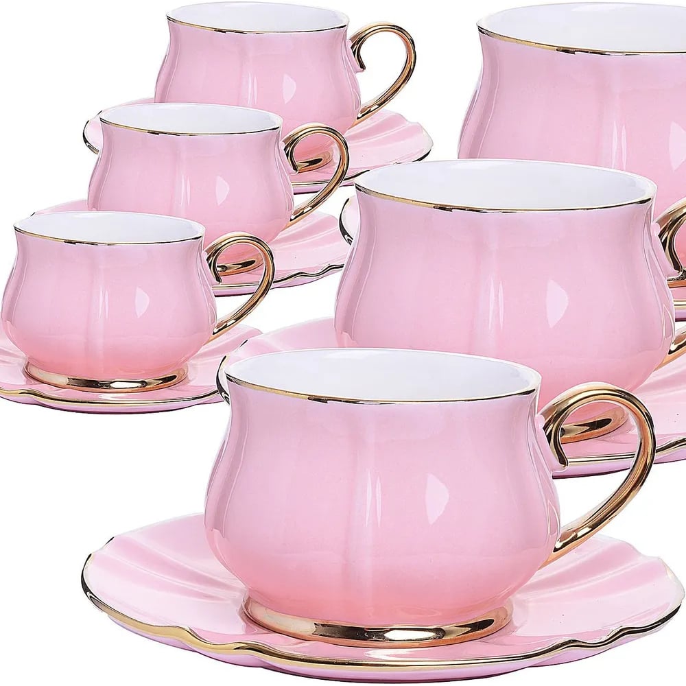 Изображение товара Чайный набор из фарфора на 6 персон LORAINE 200 мл розовый премиум