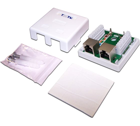 Изображение товара Настенная розетка TWT 2 порта RJ-45, категория 5е, экранированная, белая, SM2-4545/S-WH