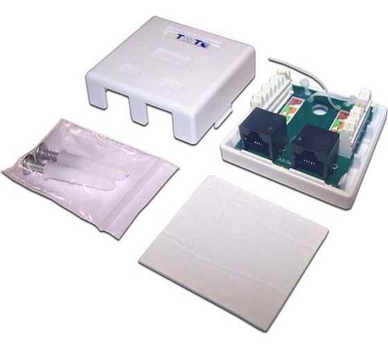 Изображение товара Настенная розетка TWT 1 порт RJ-45, категория 5е+1 порт RJ-12, белая, SM2-4512-WH