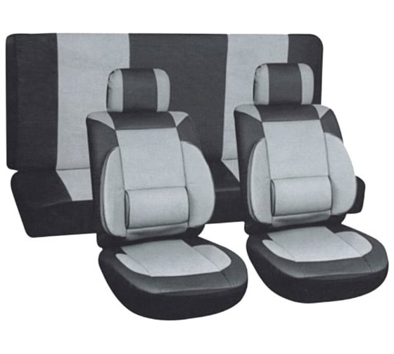 Изображение товара Чехлы на сиденья SKYWAY Protect Plus-8 экокожа/полиэстер, 11 предметов, черно/серый S01301031