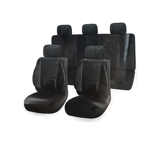 Изображение товара Чехлы на сиденья SKYWAY Protect Plus-10 вельвет, 11 предметов, черно-серый S01301074