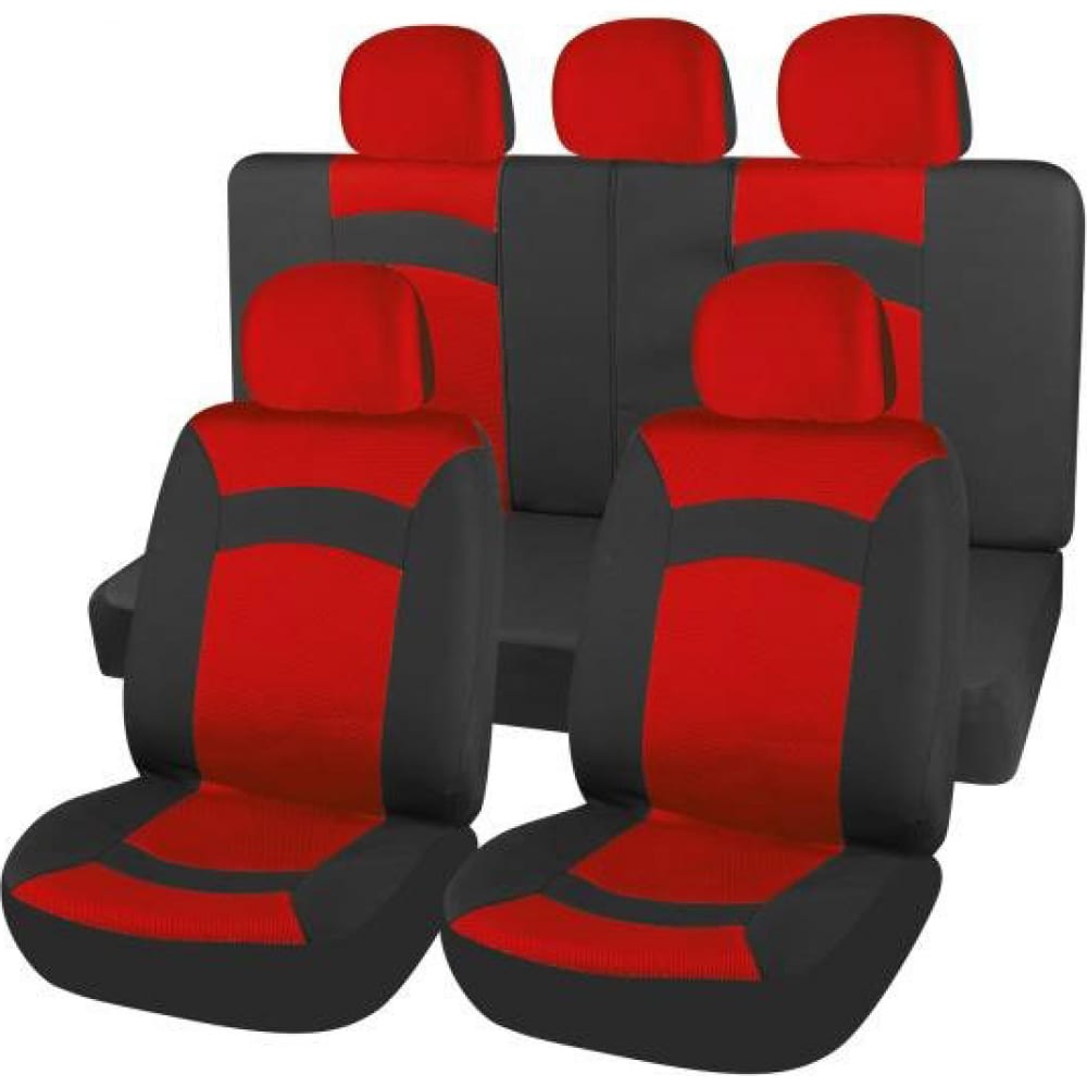 фото Чехлы на сиденья skyway smart-1 полиэстер/сетка, 9 предметов, черно/красный s01301120