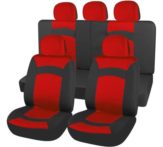 Изображение товара Чехлы на сиденья SKYWAY SMART-1 полиэстер/сетка, 9 предметов, черно/красный S01301120