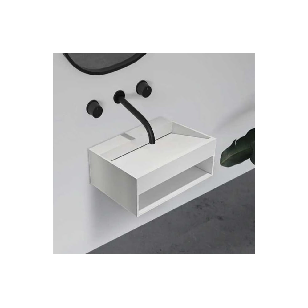 Изображение товара Подвесная тумба с раковиной ABBER Stein белая матовая AS2645-0.8