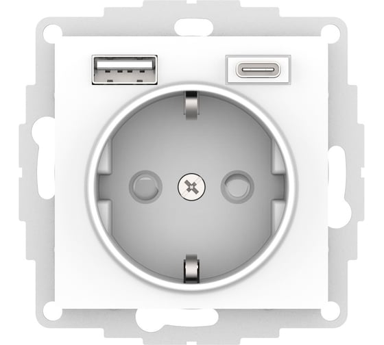 Изображение товара Механизм розетки Systeme Electric Atlasdesign лотос 16а с 2 usb a+c, 5в/2,4а/3,0а, 2x5в/1,5а, ATN001332