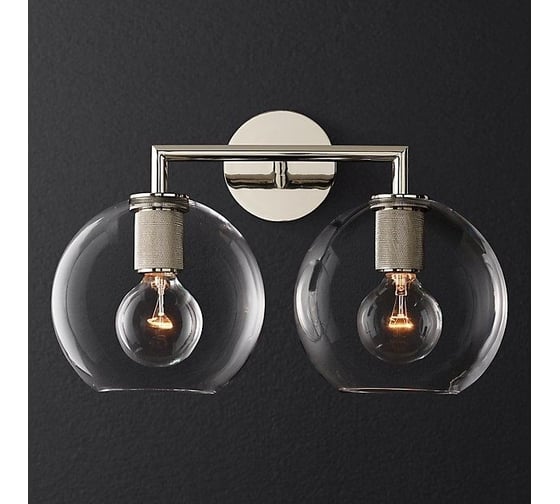 Изображение товара Бра IMPERIUMLOFT RH Utilitaire Globe Shade Double Sconce Silver 123274-22