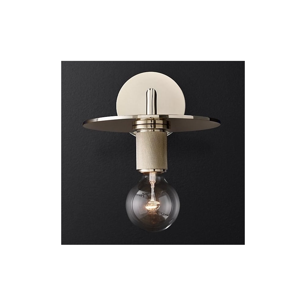 Изображение товара Настенный светильник IMPERIUMLOFT RH Utilitaire Knurled Disk Shade Sconce серебристый стиль лофт
