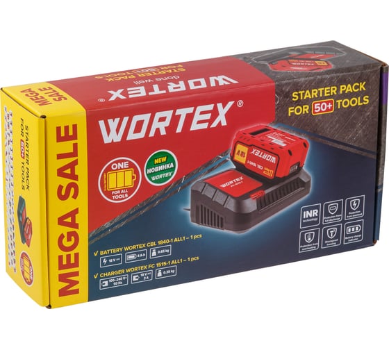 Изображение товара Набор WORTEX аккумулятор 4 А ч, зарядное устройство 1x2 А ALL1, в коробке 1329412