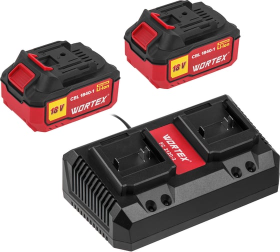 Изображение товара Набор WORTEX аккумулятор 2x4 Ач, зарядное устройство 2x2 А ALL1, в коробке 1329413