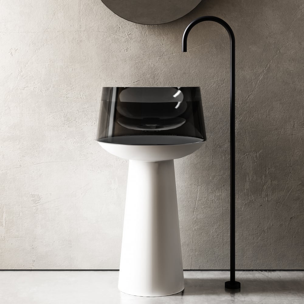 Изображение товара Отдельностоящая прозрачная раковина ABBER Kristall белый/черный AT2706White-Onyx