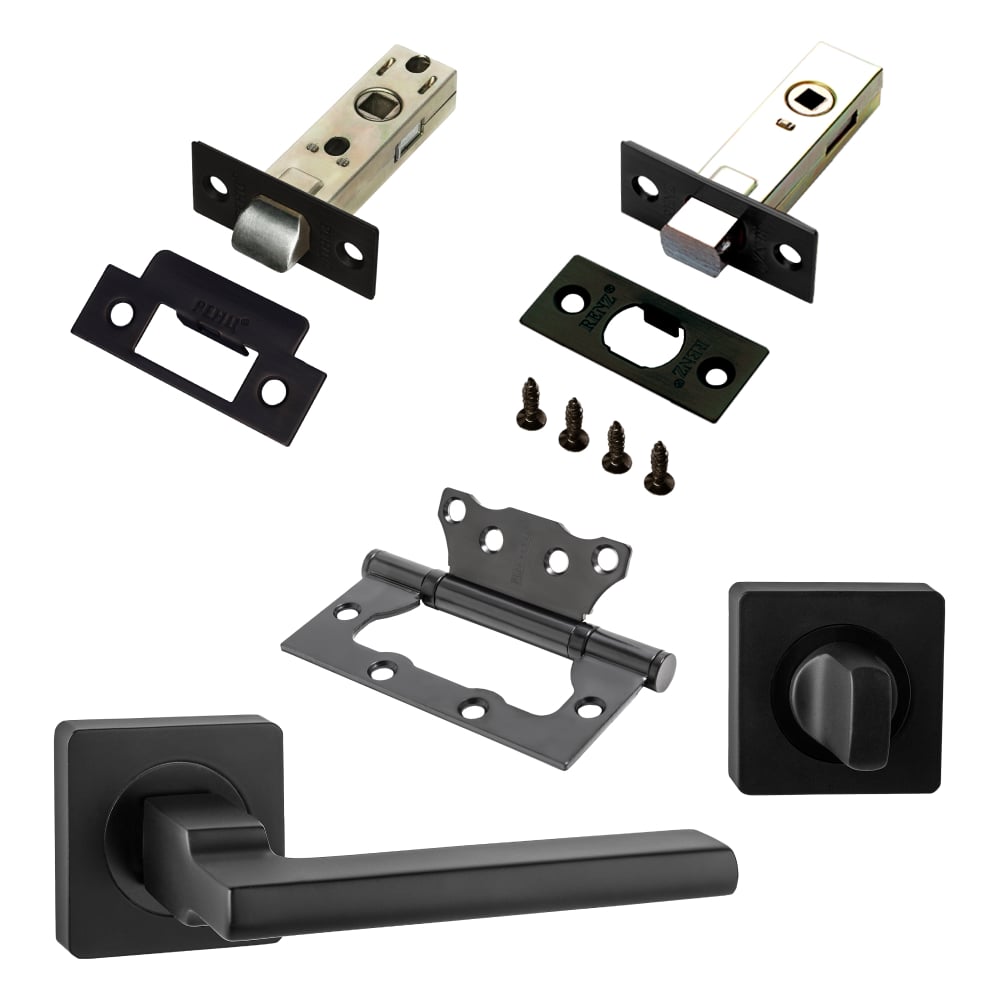 Изображение товара Комплект для межкомнатной двери PAULINIDOR 514-02, защелка, защелка, петли, черный, качество