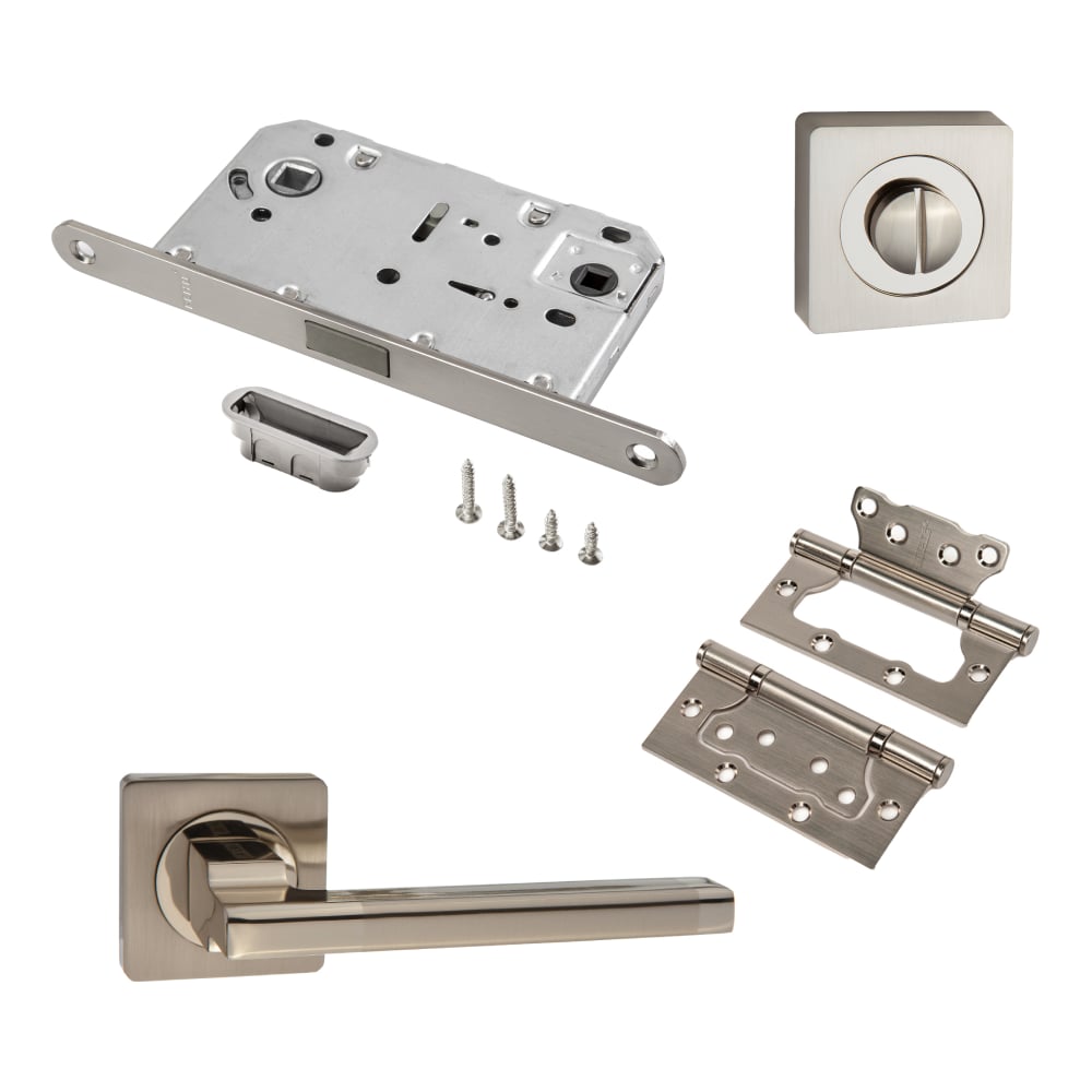 Изображение товара Комплект для межкомнатной двери PAULINIDOR 514-02, магнитная защелка, петли никель матовый