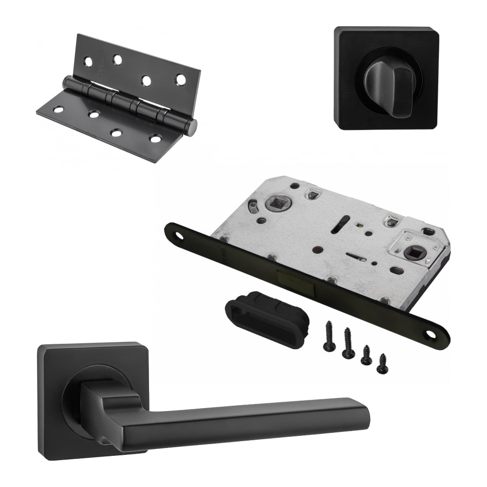 Изображение товара Комплект для межкомнатной двери PAULINIDOR 514-02 магнитная защелка петли ручки черный