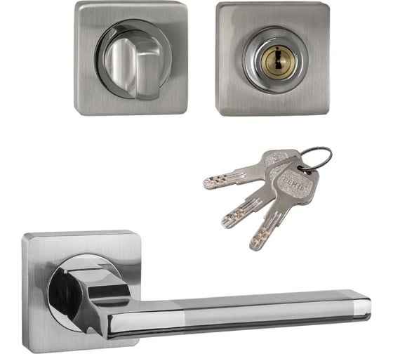 Изображение товара Комплект для межкомнатной двери PAULINIDOR ручки 514-02, завертка с ключом 02, никель матовый 514-02BK-K02SN