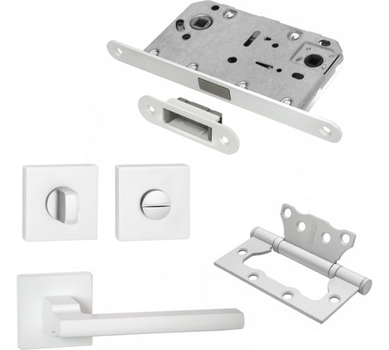 Изображение товара Комплект для межкомнатной двери PAULINIDOR 514-03, сантех. магнитная защелка 5096, завертка AL 03, петли 2 шт., белый 514-035096AL032SMSW