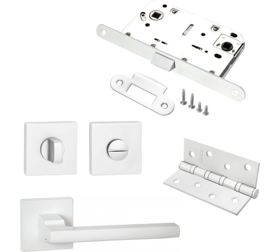 Изображение товара Комплект для межкомнатной двери PAULINIDOR 514-03, сантех. защелка 96 PL, завертка AL 03, врез. петли 2 шт., белый 514-0396PLAL034SMSW