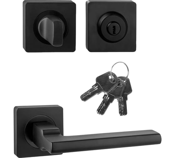 Изображение товара Комплект для межкомнатной двери PAULINIDOR ручки 514-02, завертка с ключом 02, черный 514-02BK-K02BL