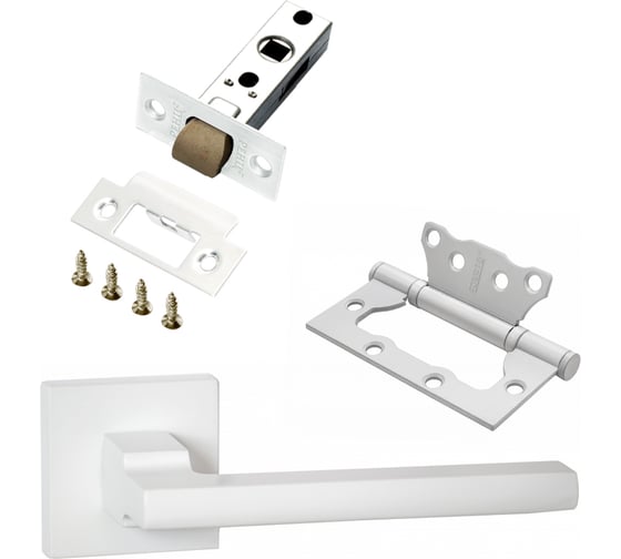 Изображение товара Комплект для межкомнатной двери PAULINIDOR ручки 514-03, защелка 5-45 plastic, петли без врезки 2 шт., белый 514-035-452SMSW
