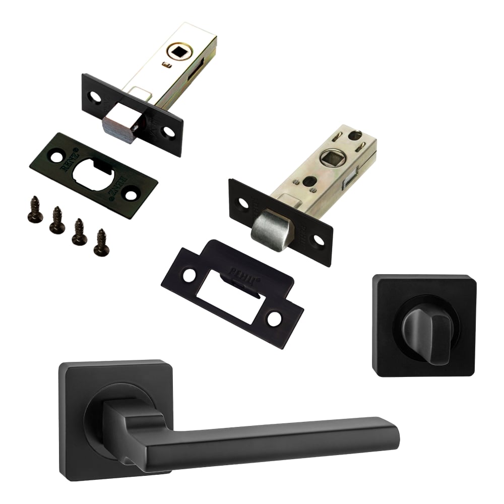 Изображение товара Комплект для межкомнатной двери PAULINIDOR 514-02 с ручками защелкой и задвижкой, черный