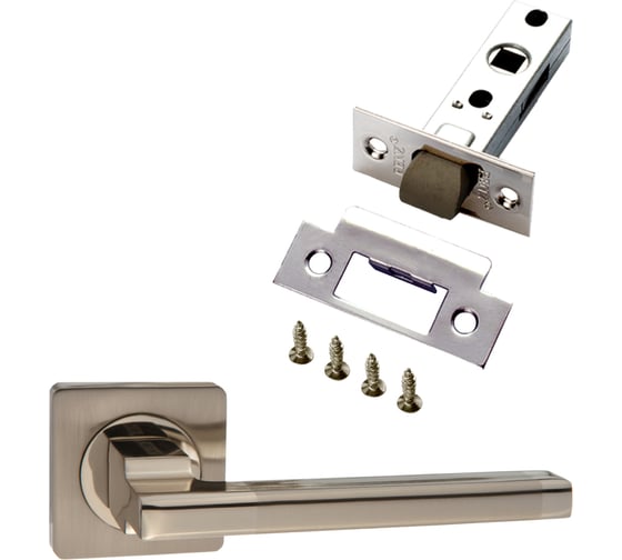 Изображение товара Комплект для межкомнатной двери PAULINIDOR ручки 514-02, защелка 5-45 plastic, никель матовый 514-025-45plSN