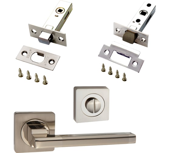 Изображение товара Комплект для межкомнатной двери PAULINIDOR ручки 514-02, защелка 5-45 plastic, завертка AL 03, задвижка BK 45, никель матовый 514-025-45AL02BK45SN