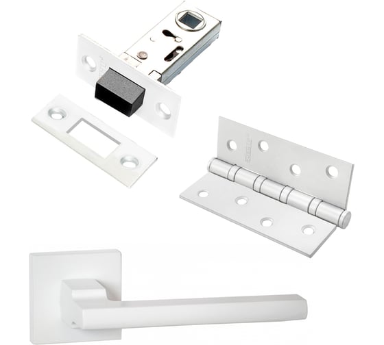 Изображение товара Комплект для межкомнатной двери PAULINIDOR ручки 514-03, защелка магнитная 5-50, врезные петли 2 шт., белый 514-035-504SMSW