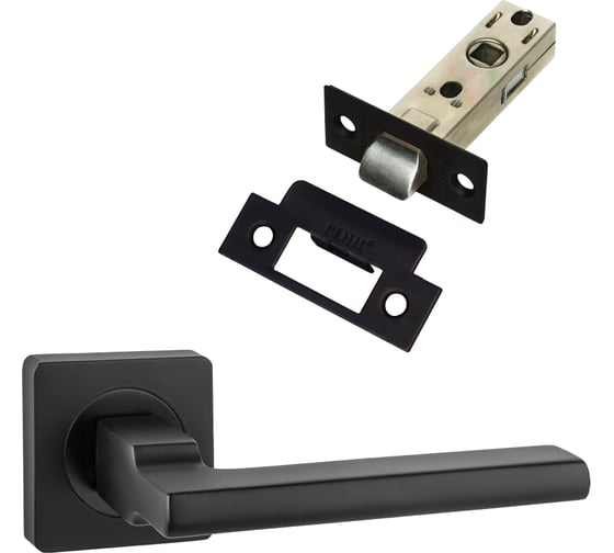 Изображение товара Комплект для межкомнатной двери PAULINIDOR ручки 514-02, защелка 5-45 plastic, черный 514-035-45BL