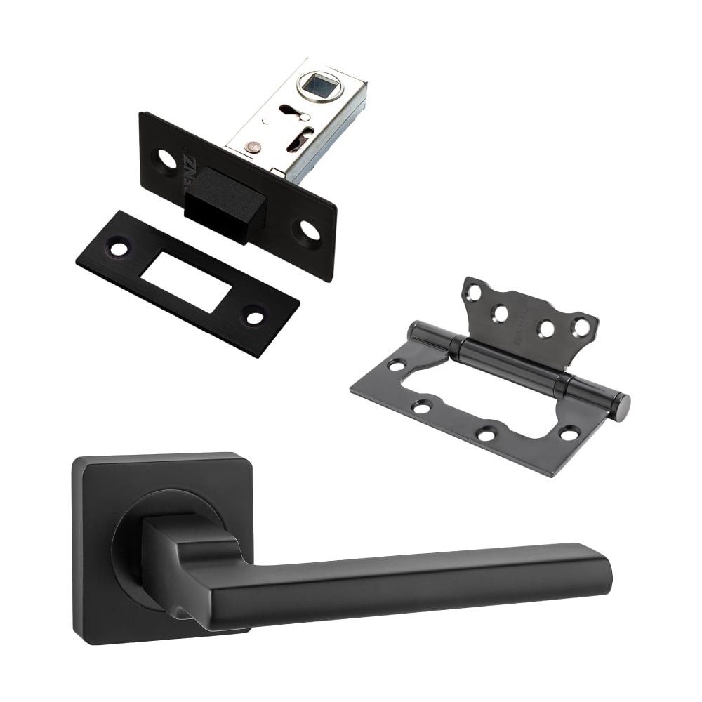 Изображение товара Комплект для межкомнатной двери PAULINIDOR ручки 514-02, магнитная защелка, петли, черный