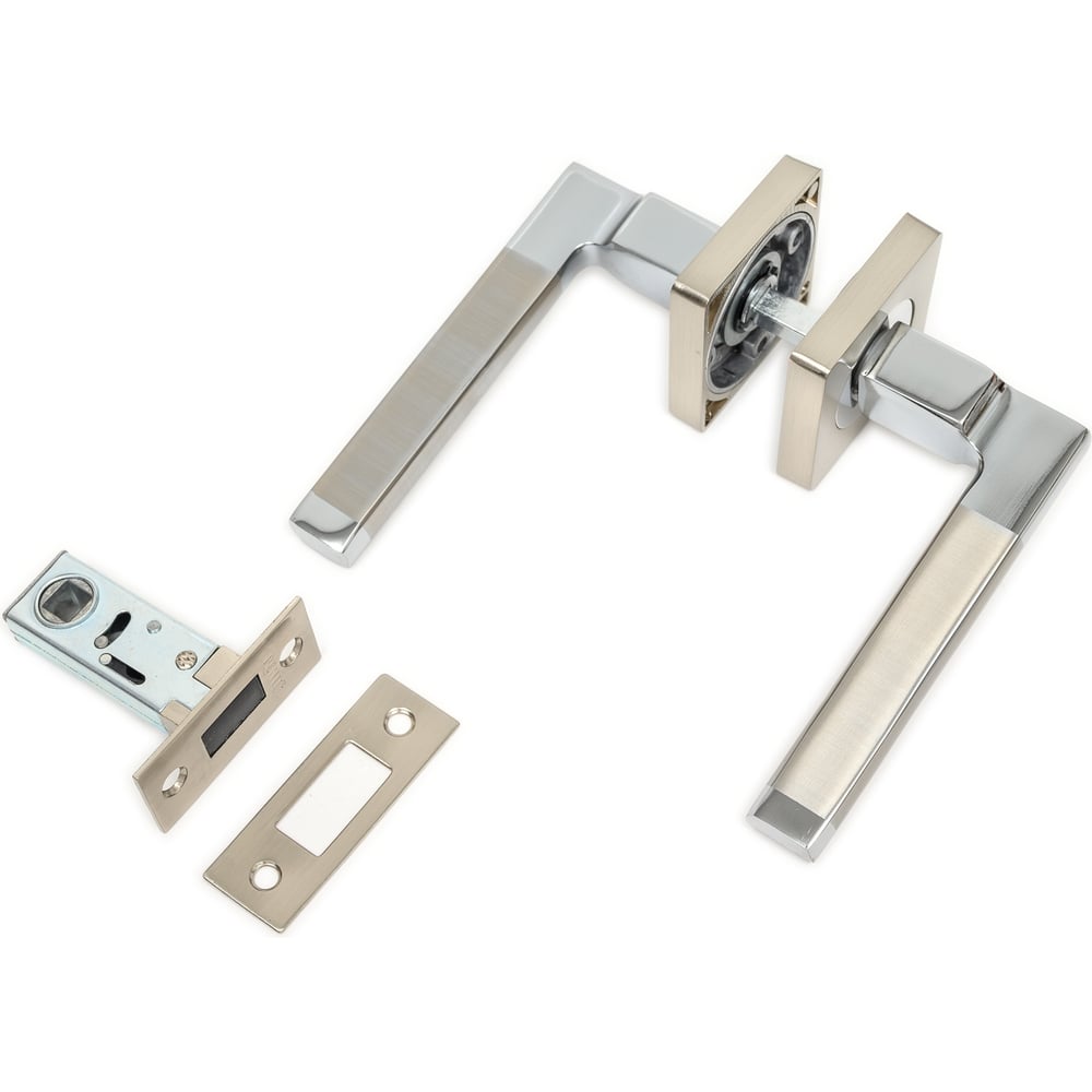 Изображение товара Комплект для межкомнатной двери PAULINIDOR ручки 514-02, защелка магнитная 5-50, никель матовый 514-025-50SN