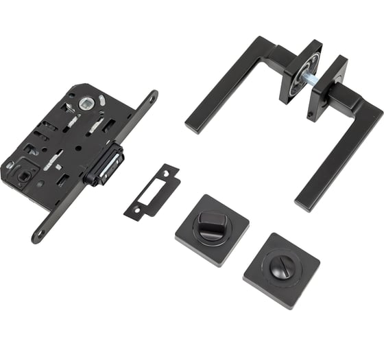 Изображение товара Комплект для межкомнатной двери PAULINIDOR ручки 514-02, сантехническая магнитная защелка 5096, завертка AL 02, черный 514-035096AL03BL