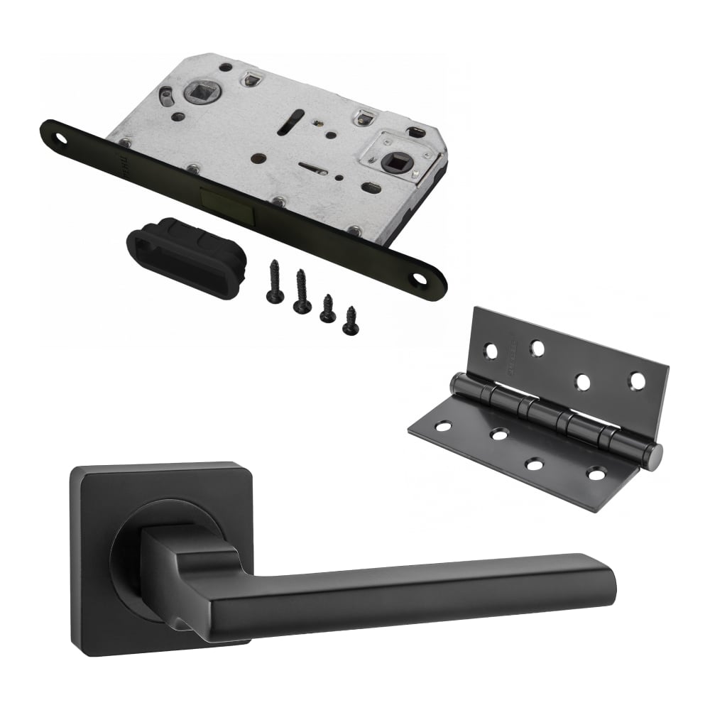 Изображение товара Комплект межкомнатных дверных ручек защелка петли PAULINIDOR черный 514-02 5096 514-0350964SBL