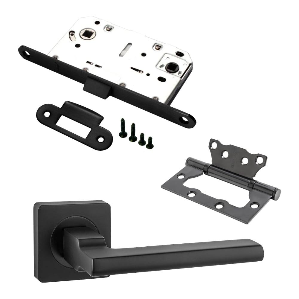 Изображение товара Комплект ручек защелки и петель для межкомнатной двери PAULINIDOR 514-02 черный