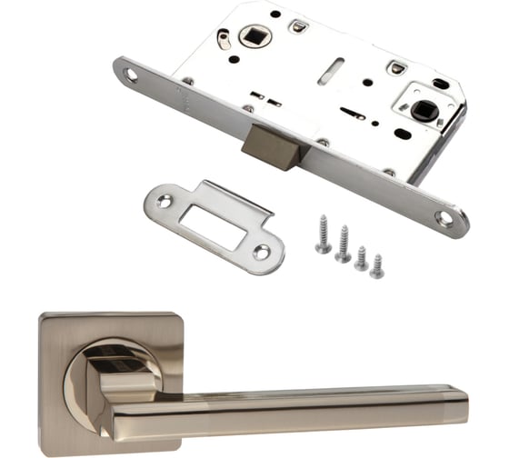 Изображение товара Комплект для межкомнатной двери PAULINIDOR ручки 514-02, сантехническая защелка 96 PL, никель матовый 514-0296PLSN