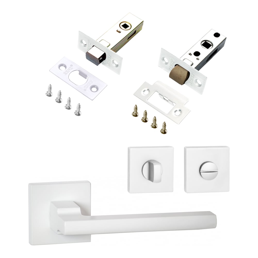 Изображение товара Комплект для межкомнатной двери PAULINIDOR 514-03 белый с ручками защелкой и задвижкой