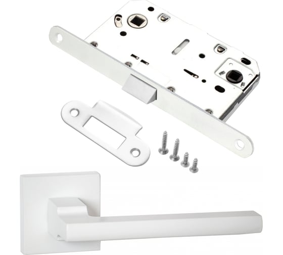Изображение товара Комплект для межкомнатной двери PAULINIDOR ручки 514-03, сантехническая защелка 96 PL, белый 514-0396PLMSW