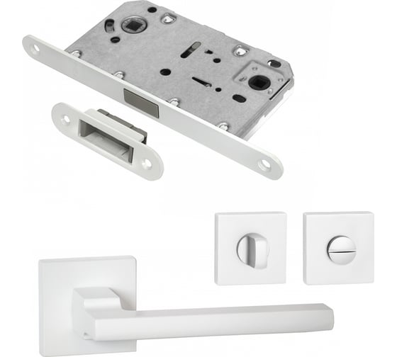 Изображение товара Комплект для межкомнатной двери PAULINIDOR ручки 514-03, сантехническая магнитная защелка 5096, завертка AL 03, белый 514-035096AL03MSW