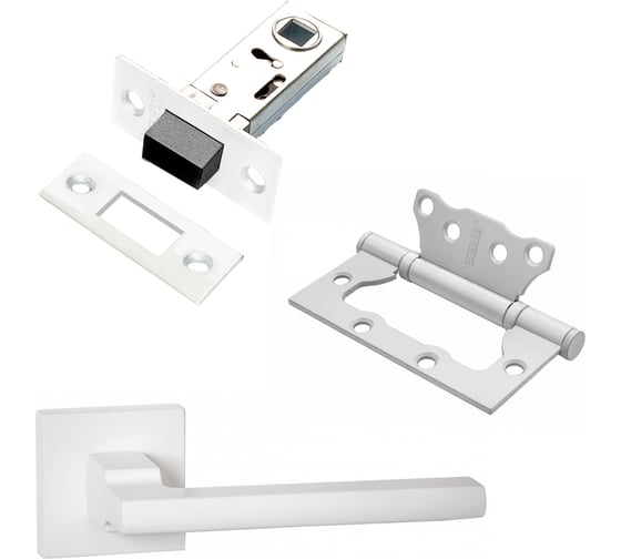 Изображение товара Комплект для межкомнатной двери PAULINIDOR ручки 514-03, защелка магнитная 5-50, петли 2 шт., белый 514-035-502SMSW
