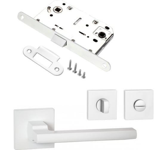 Изображение товара Комплект для межкомнатной двери PAULINIDOR ручки 514-03, сантехническая защелка 96 PL, завертка AL 03, белый 514-0396PLAL03MSW