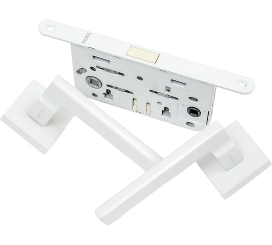 Изображение товара Комплект для межкомнатной двери PAULINIDOR ручки 514-03, сантехническая магнитная защелка 5096, белый 514-035096MSW