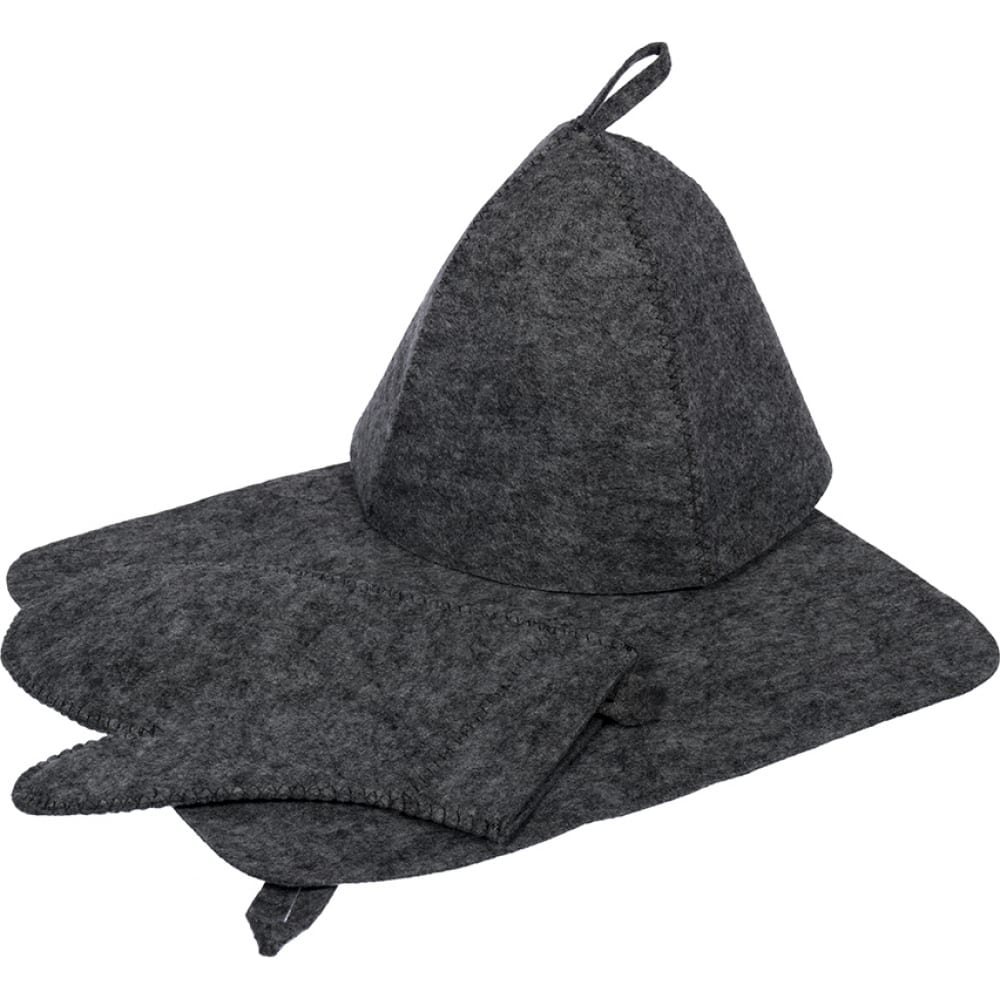 фото Набор из трех предметов hot pot шапка, коврик, рукавица, серый 41184