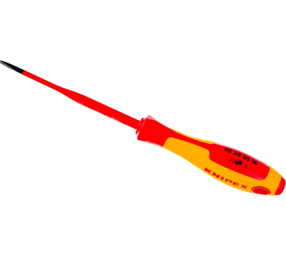 Изображение товара Отвертка Knipex VDE шлицевая плоская SL 3.5x0.6x100 мм, тонкая, длина 202 мм KN-982035SL